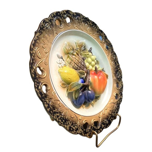 Napcoware Chalkware Plate 3D Fruit with Plate Stand Japan 1950s C7092 - Picture 3 of 5
